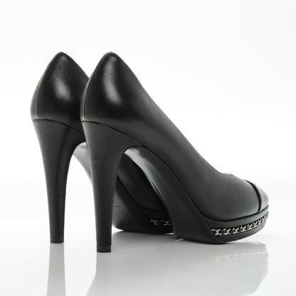 Chanel Calfskin Platform Chain Pumps 39.5 Black 4 of 7