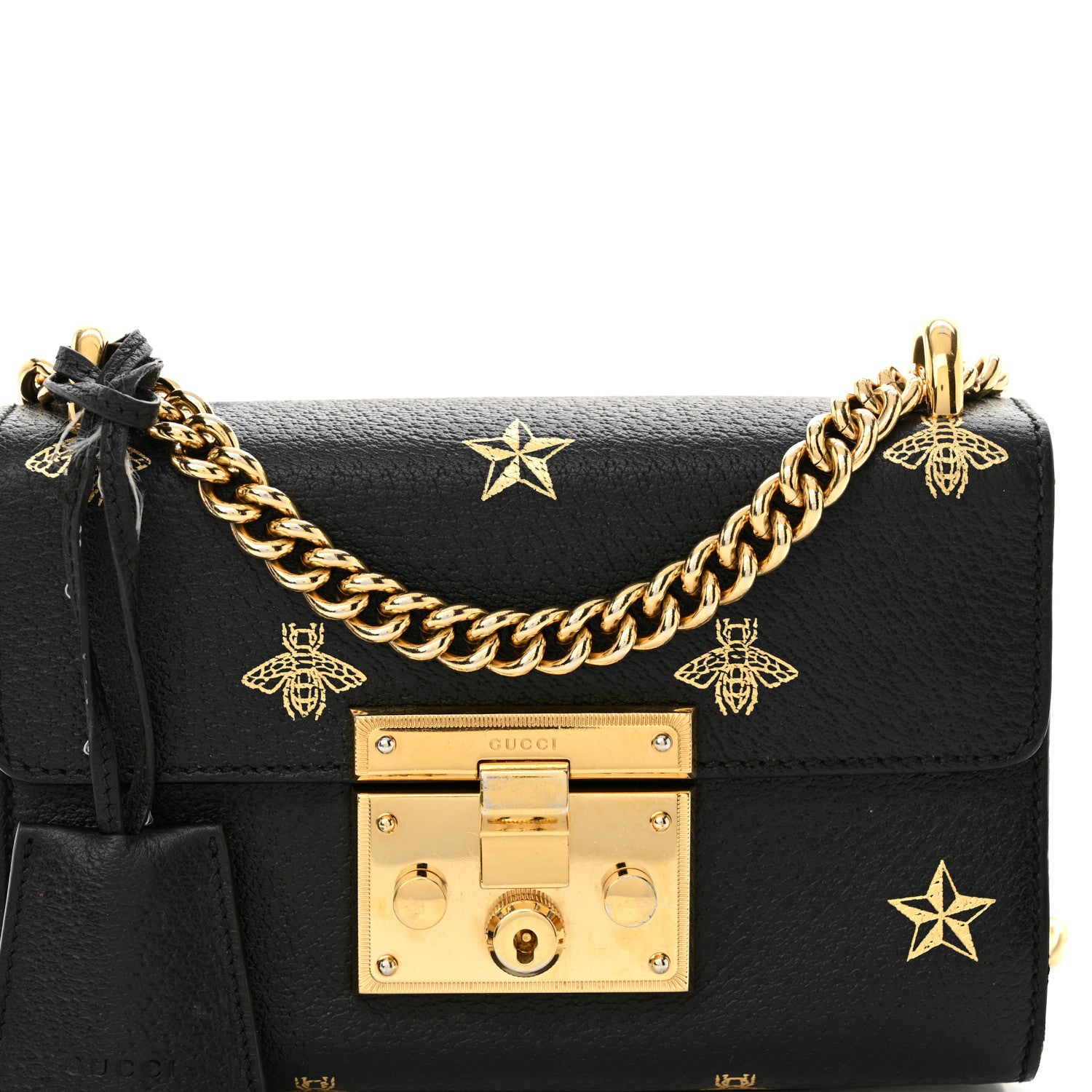 Gucci Grained Calfskin Bee Star Small Padlock Shoulder Bag Black 8 of 18