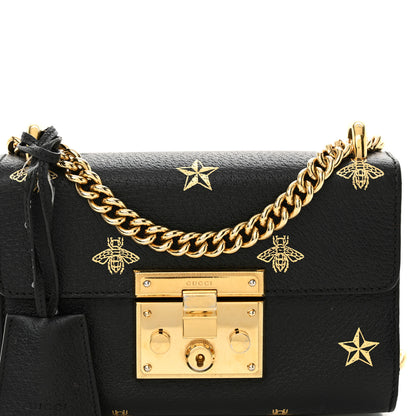 Gucci Grained Calfskin Bee Star Small Padlock Shoulder Bag Black 8 of 18