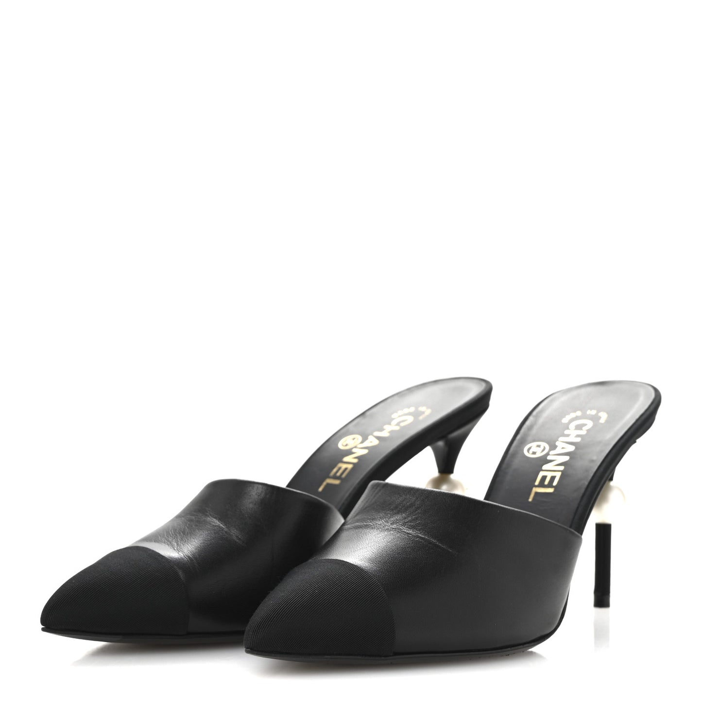 Goatskin Grosgrain Cap Toe Pearl Mule 38.5 Black