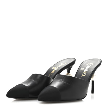 Chanel Goatskin Grosgrain Cap Toe Pearl Mule 38.5 Black 4 of 11