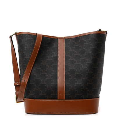 Celine Triomphe Canvas Calfskin Medium Bucket Bag Tan 1 of 10