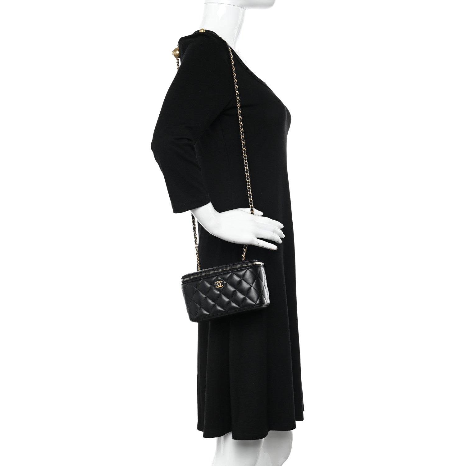 Chanel Lambskin Quilted Pearl Crush Small Vanity Case With Chain Black 2 of 10