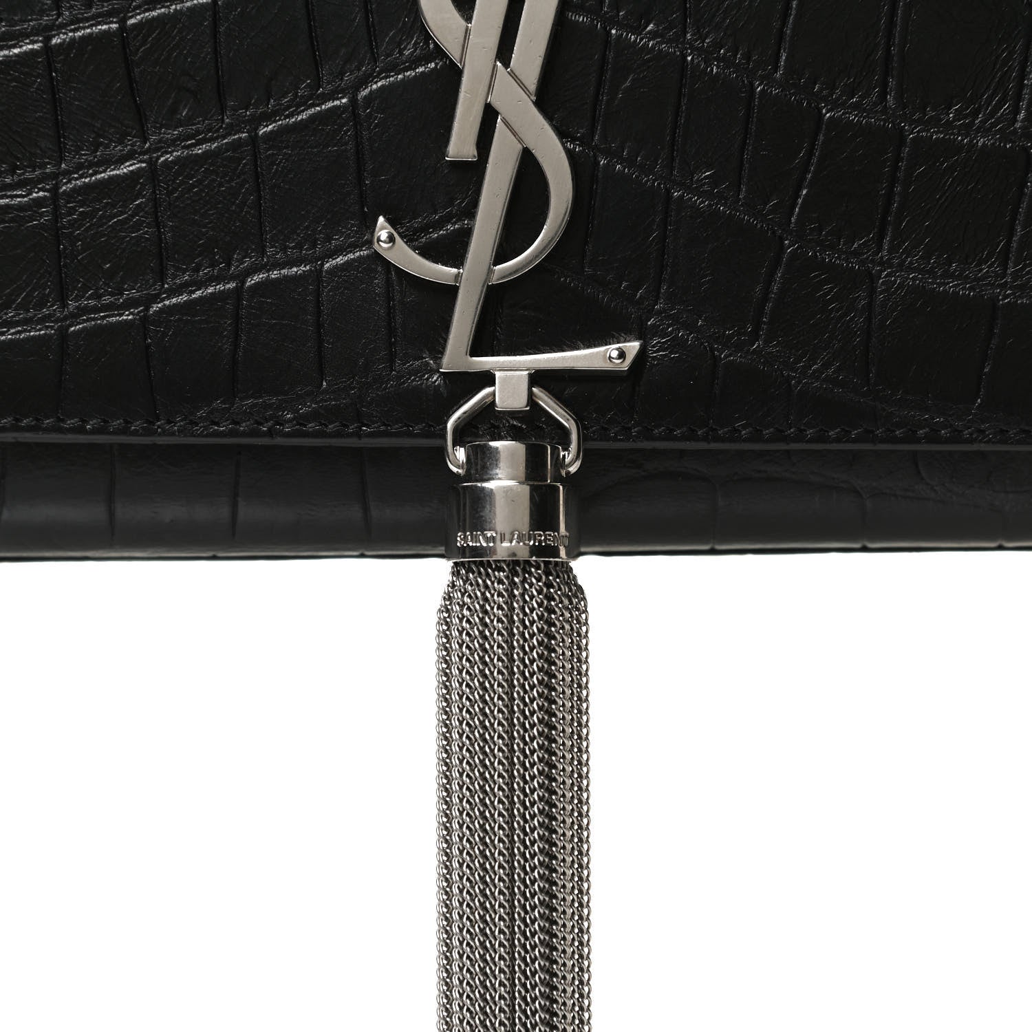 Saint Laurent Calfskin Crocodile Embossed Medium Classic Monogram Kate Tassel Satchel Black 10 of 13