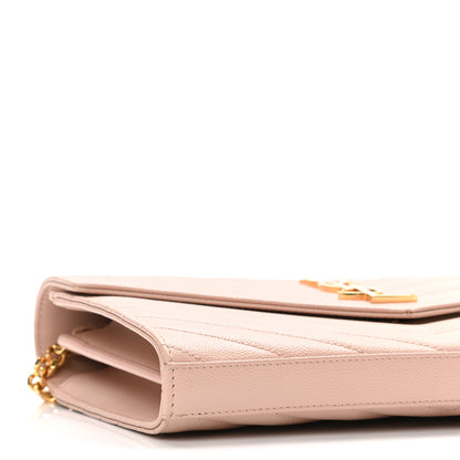 Saint Laurent Grain De Poudre Matelasse Chevron Monogram Chain Wallet Pale Pink 8 of 10