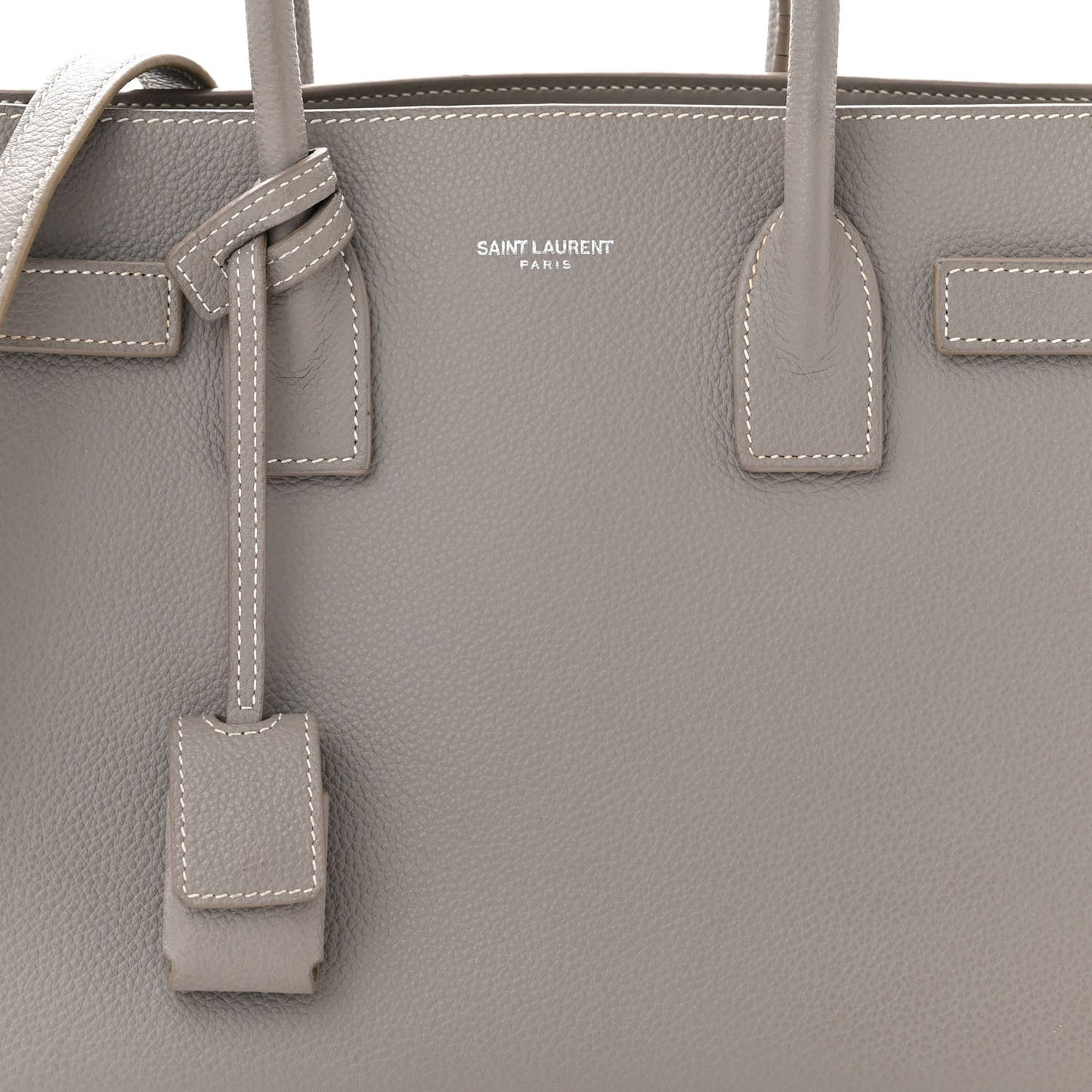 Grained Calfskin Topstitch Baby Sac De Jour Fog