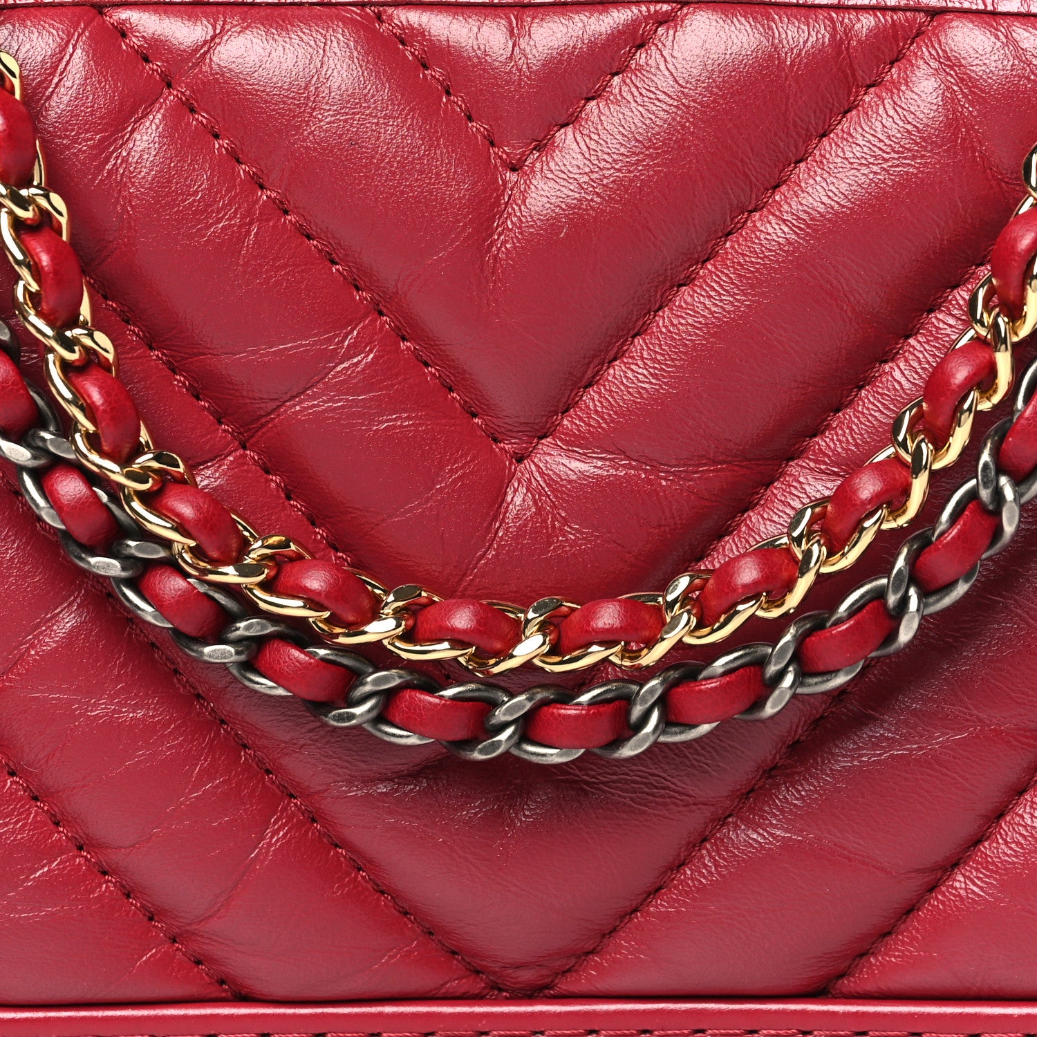 Chanel Aged Calfskin Chevron Quilted Small Gabrielle Hobo Dark Pink 8 of 10