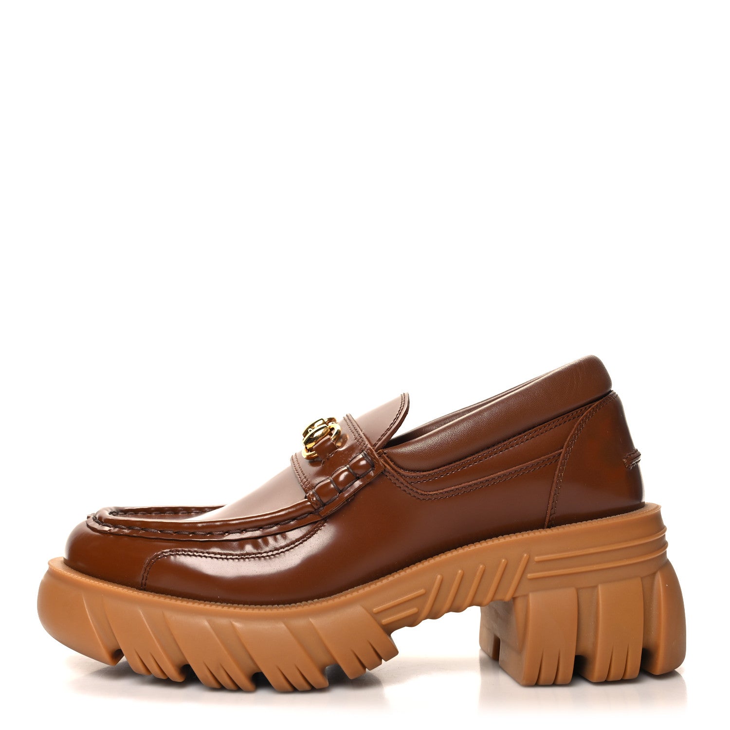 Gucci Magnum Calfskin Nappa Samoa Womens Horsebit Platform Chunky Lug Sole 40mm Loafers 39 Brown 1 of 8