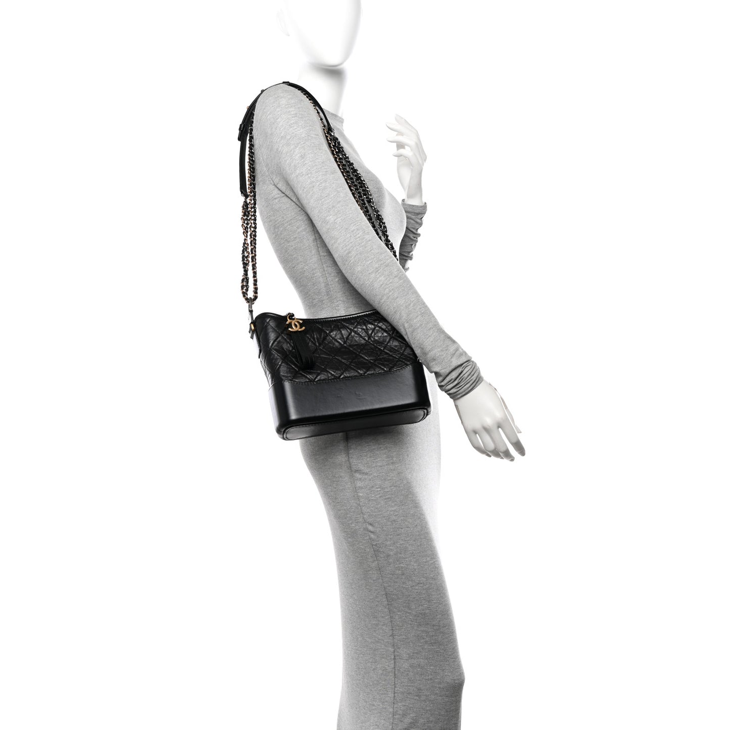 Aged Calfskin Quilted New Medium Gabrielle Hobo Black