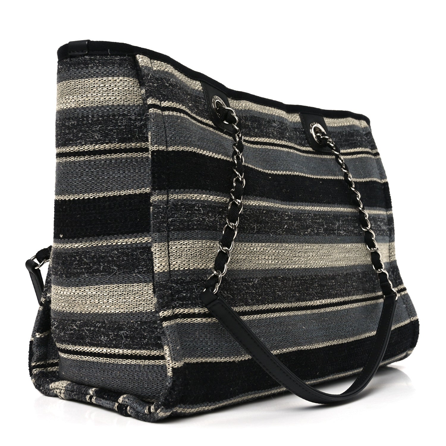 Chanel Striped Canvas Small Deauville Tote Dark Grey 3 of 11