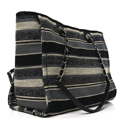 Chanel Striped Canvas Small Deauville Tote Dark Grey 3 of 11