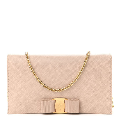 Salvatore Ferragamo Calfskin Miss Vara Wallet On Chain New Bisque 1 of 11