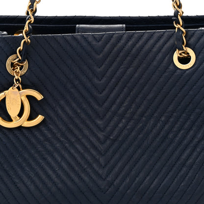 Chanel Wrinkled Lambskin Chevron Quilted Surpique Tote Navy Blue 9 of 11