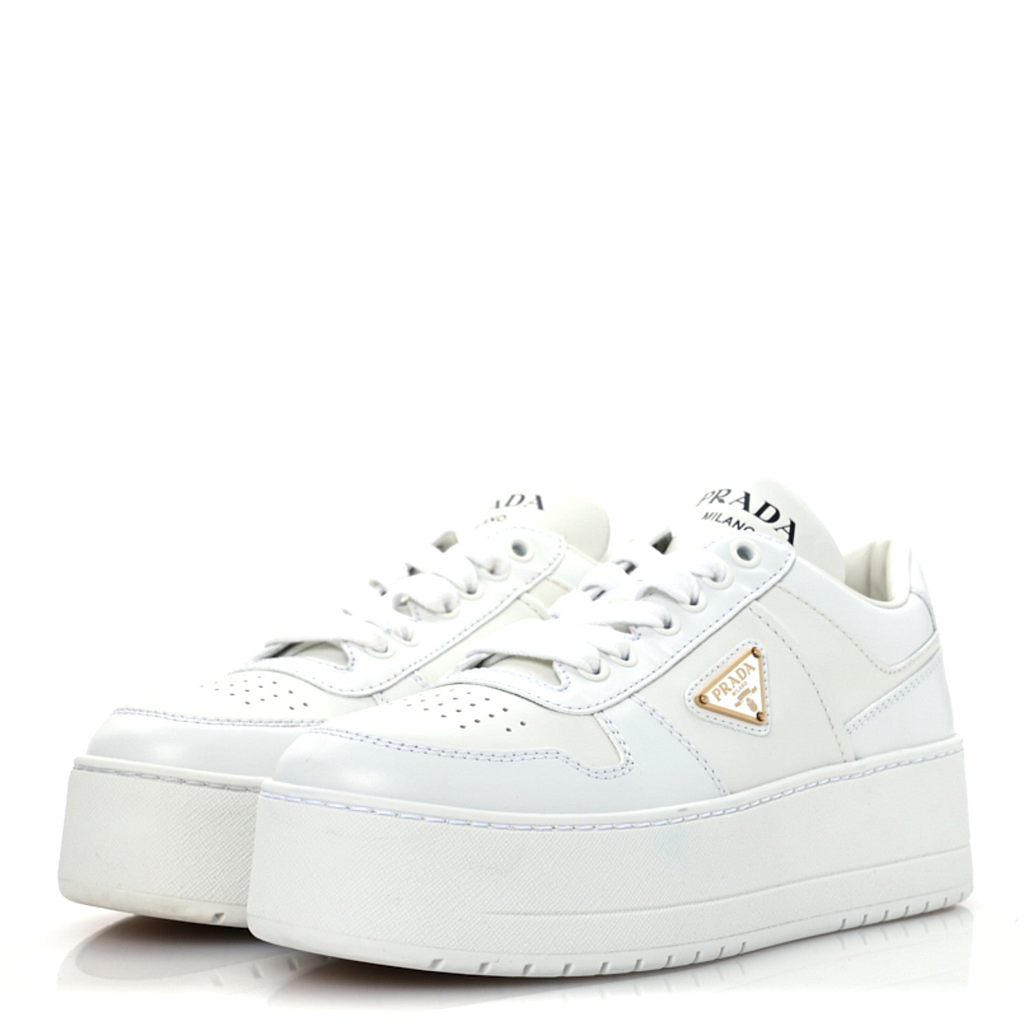 Prada Vitello Rois Triangle Womens Downtown Platform Low Top Sneakers 36.5 White 7 of 28