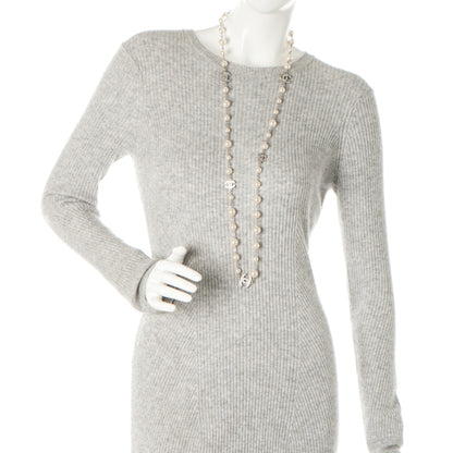 Chanel Crystal Pearl CC Long Necklace Silver 2 of 4