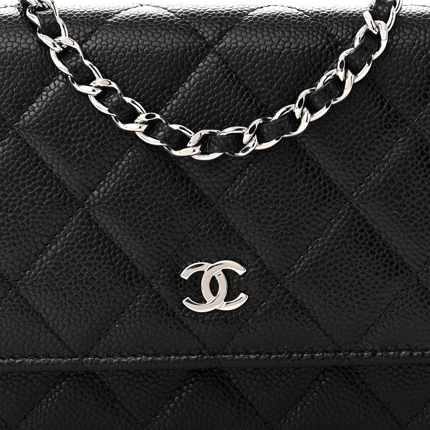 Caviar Quilted Mini Wallet On Chain WOC Black