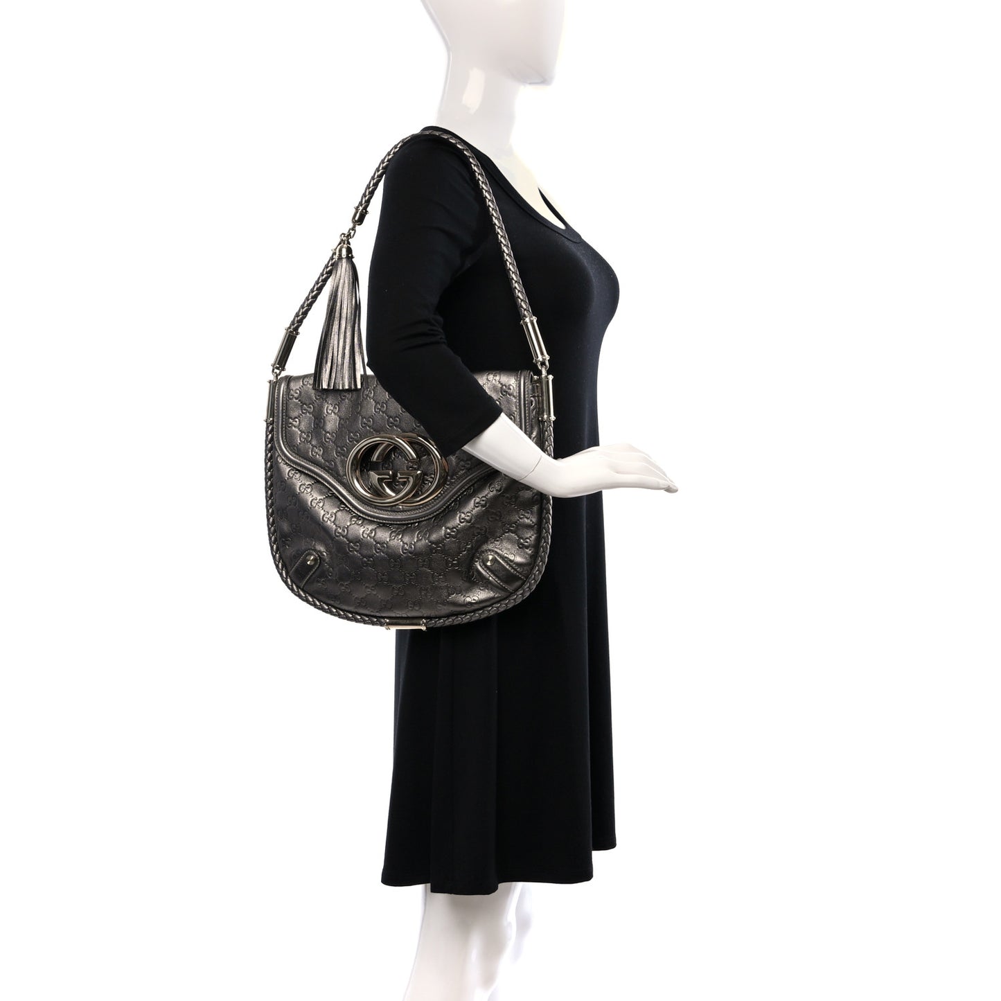 Guccissima Britt Tassel Shoulder Bag Gunmetal