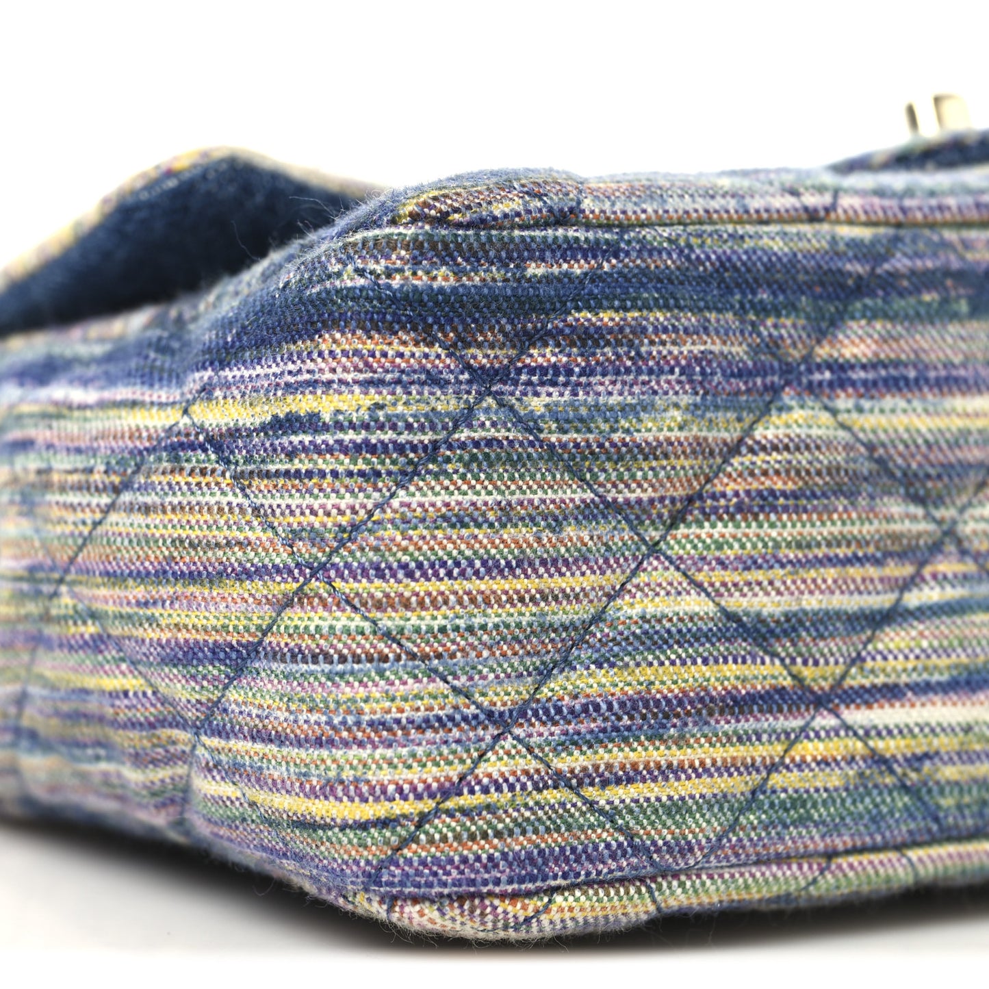 Striated Denim Quilted Classics in Fabrics Mini Rectangular Flap Navy Yellow Purple Green Multicolor