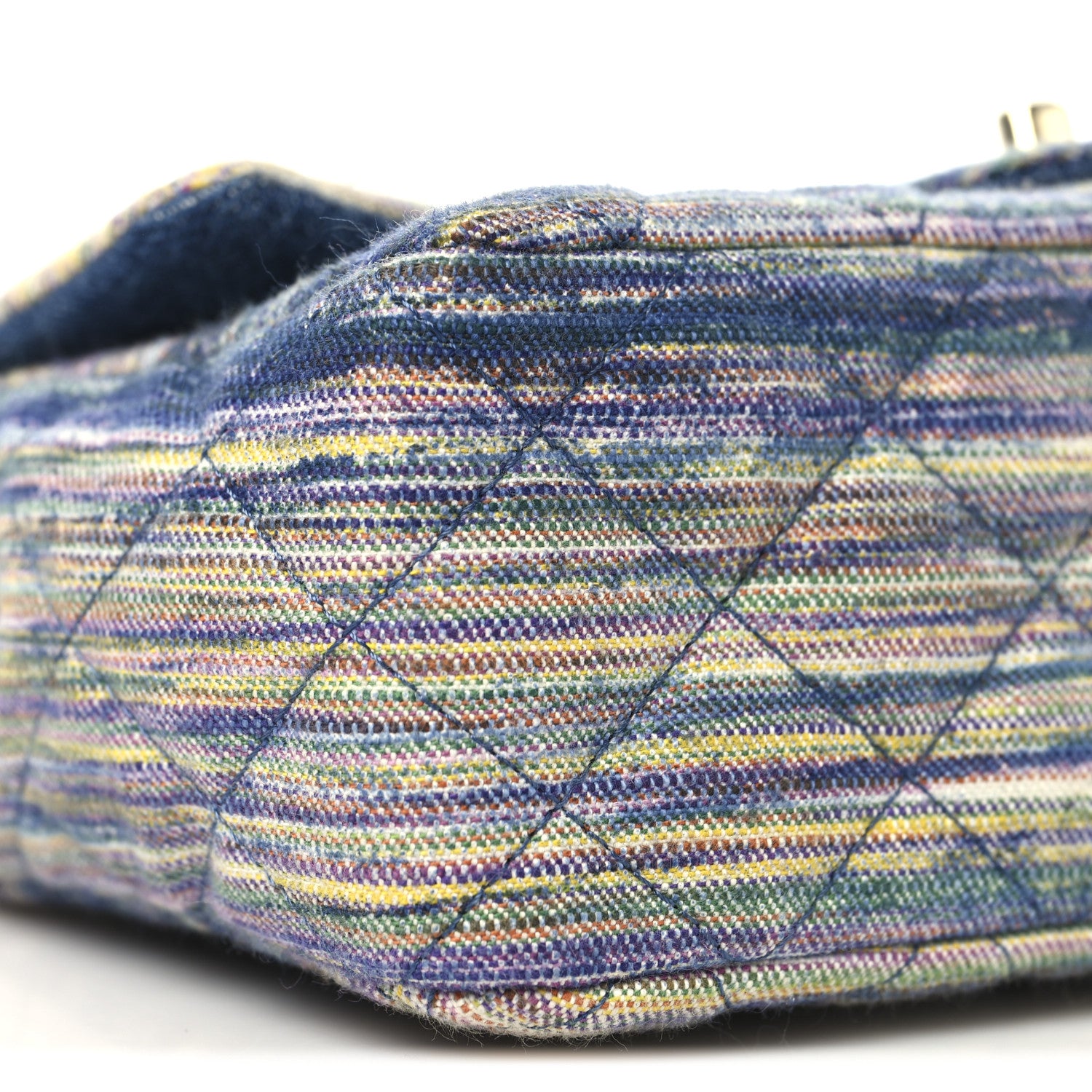 Chanel Striated Denim Quilted Classics in Fabrics Mini Rectangular Flap Navy Yellow Purple Green Multicolor 9 of 10