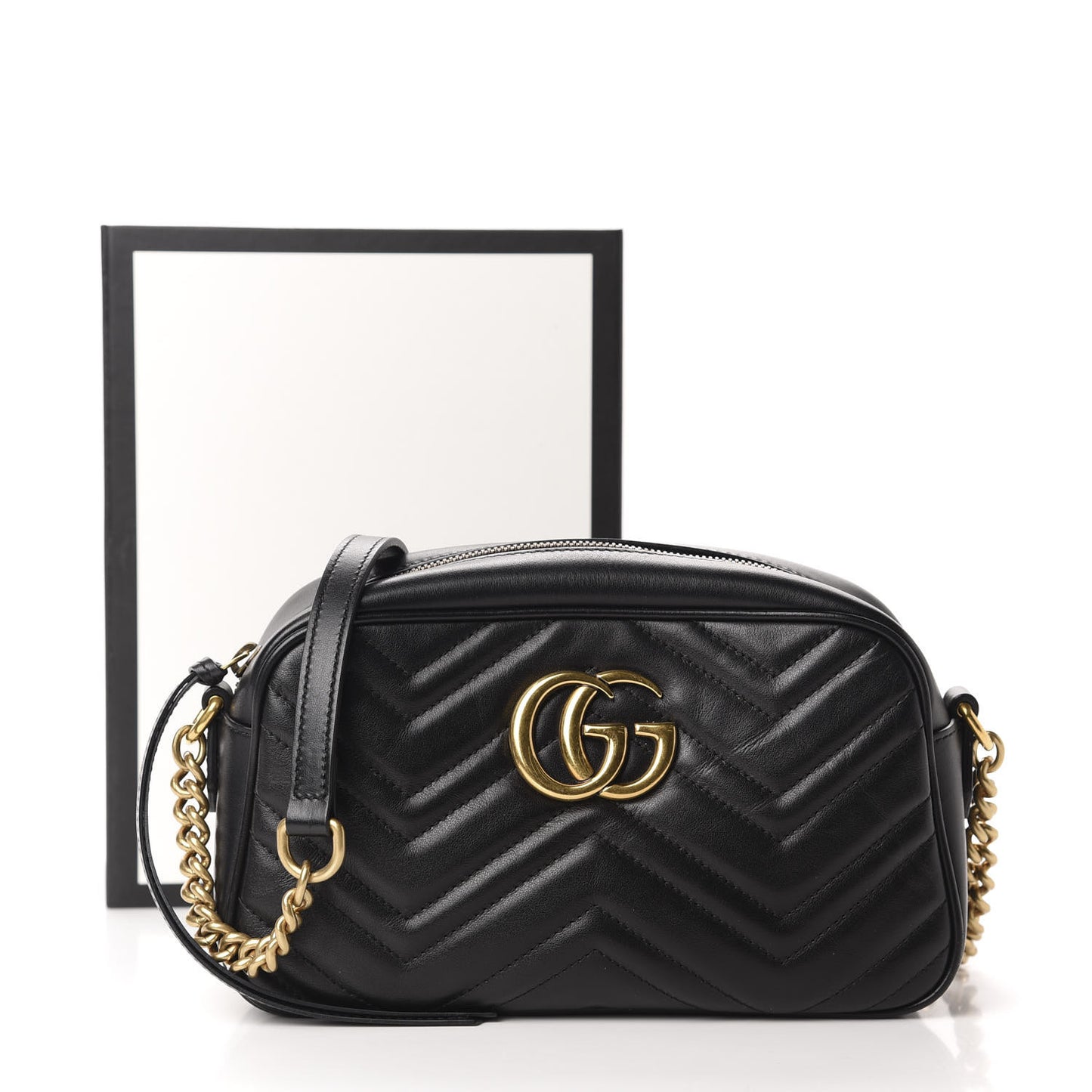 Calfskin Matelasse Small GG Marmont Chain Shoulder Bag Black