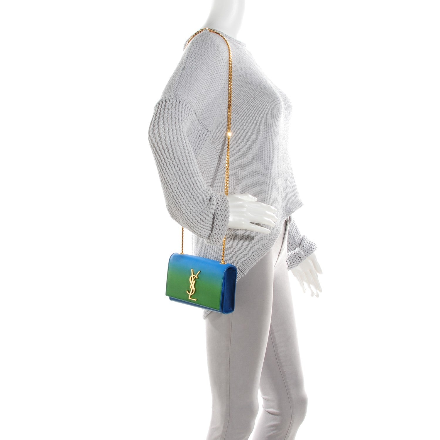 Saint Laurent Calfskin Degrade Small Kate Monogram Satchel Green Blue 2 of 7