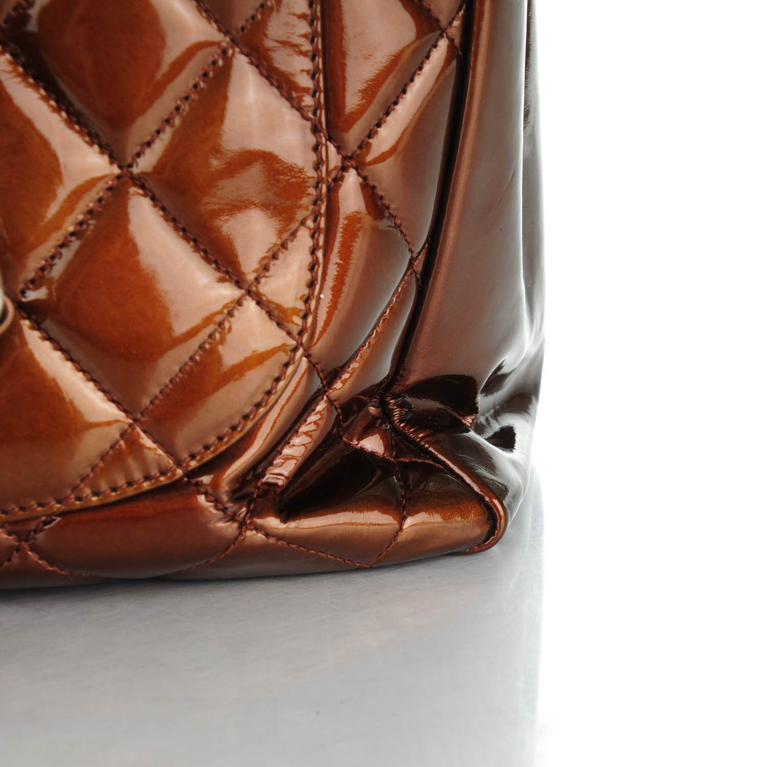 Chanel Metallic Patent Quilted Grand Shopping Tote GST Bronze 8 of 9
