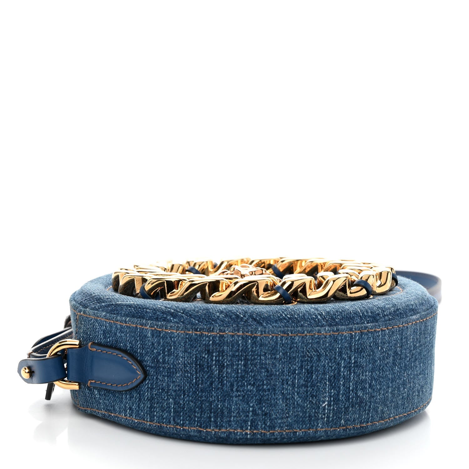 Versace Denim Mini La Medusa Chain Round Crossbody Bag Navy Blue 4 of 9