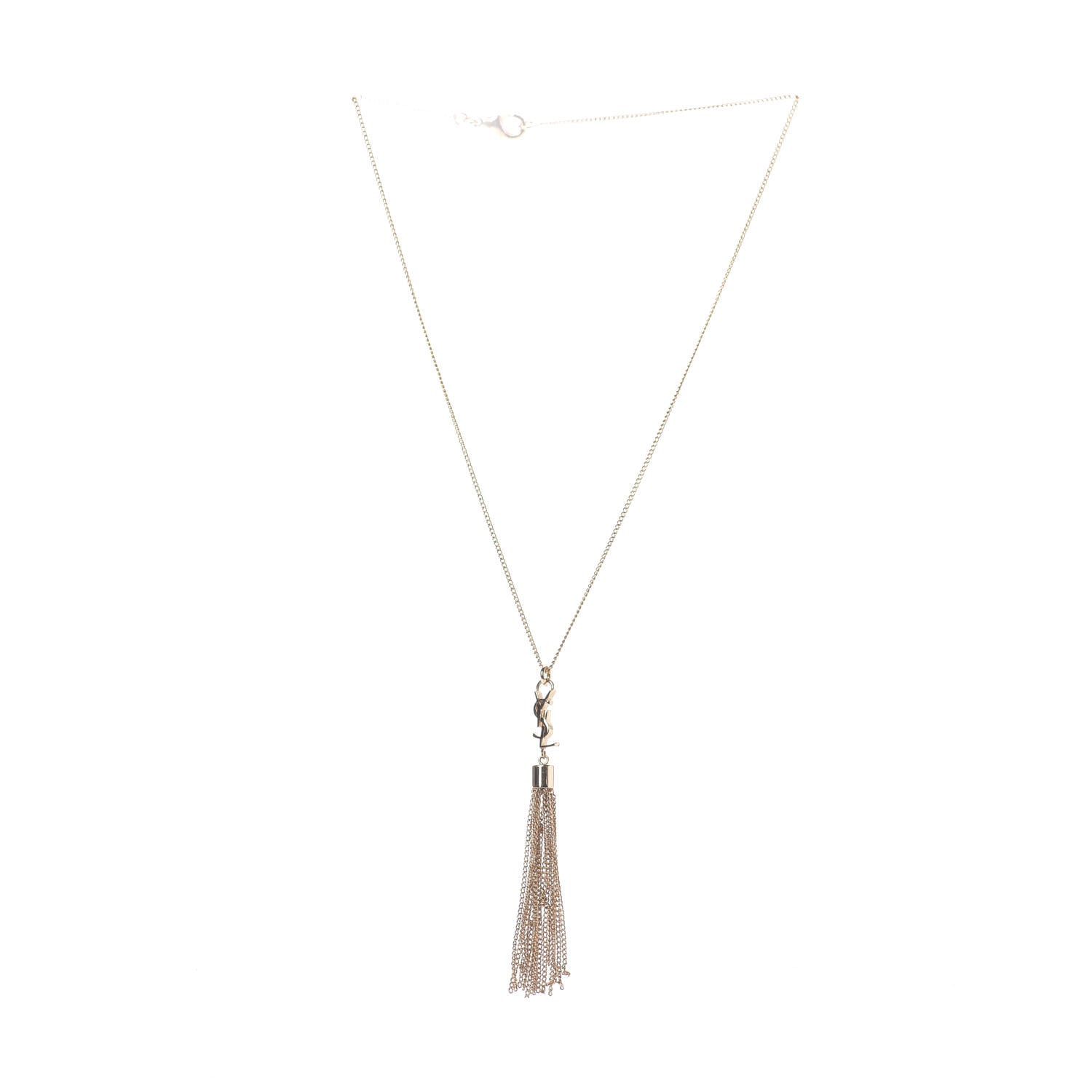 Saint Laurent Brass Monogram Tassel Necklace Gold 3 of 6