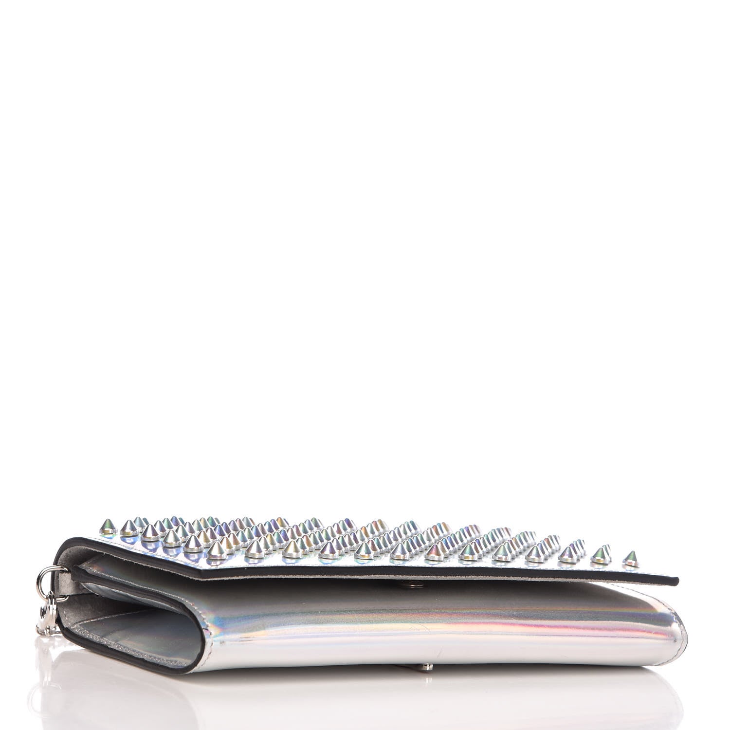 Christian Louboutin Metallic Patent Calfskin Spikes Boudoir Chain Wallet Silver 4 of 10