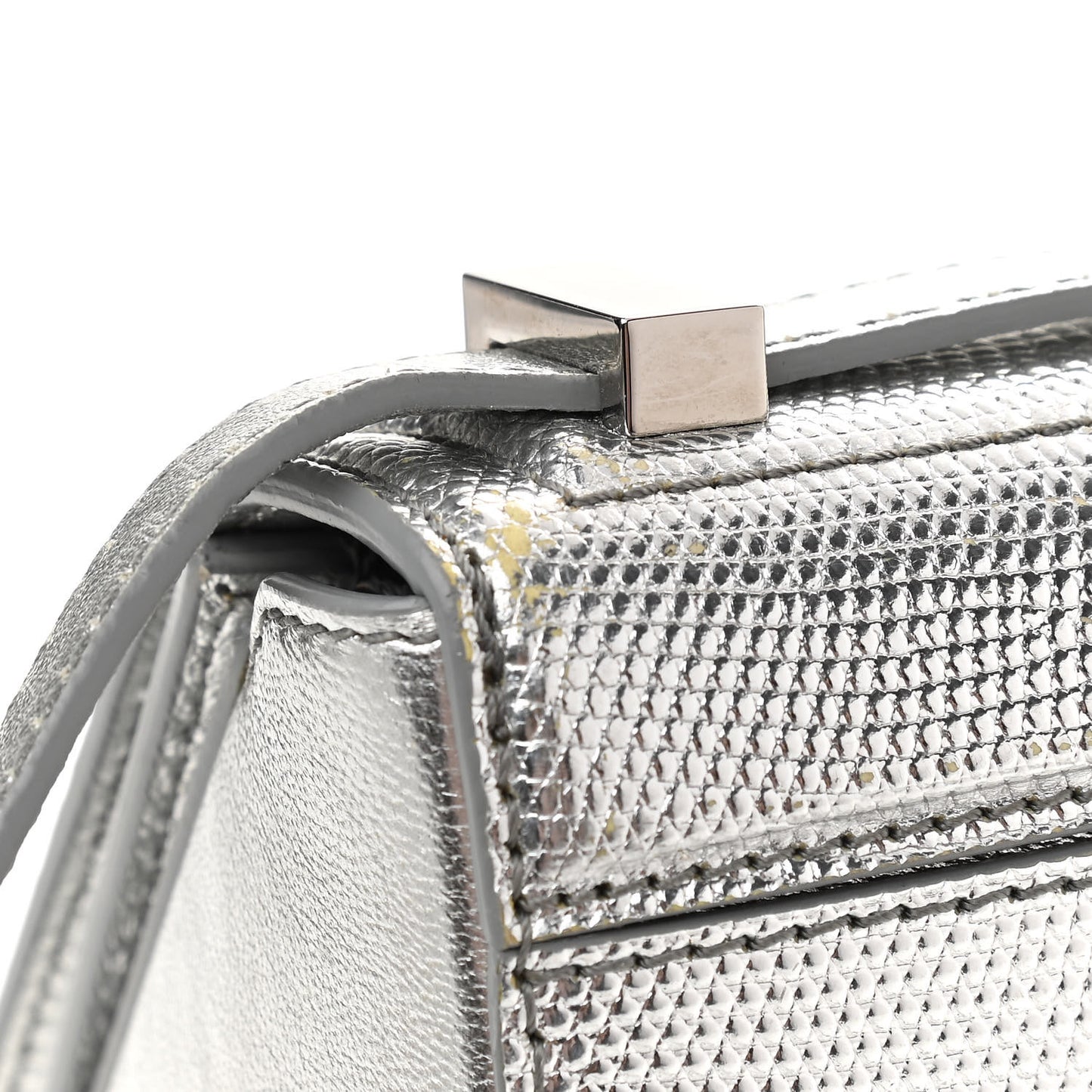 Metallic Calfskin Lizard Embossed Mini Pandora Box Crossbody Bag Silver