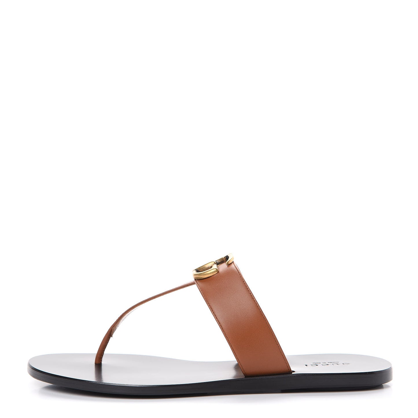 Calfskin GG Marmont Thong Sandals 37 Cognac