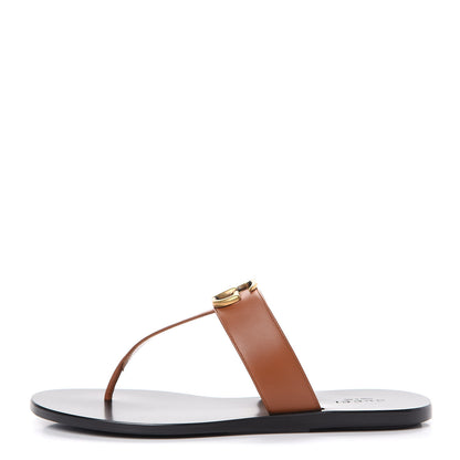 Gucci Calfskin GG Marmont Thong Sandals 37 Cognac 1 of 8