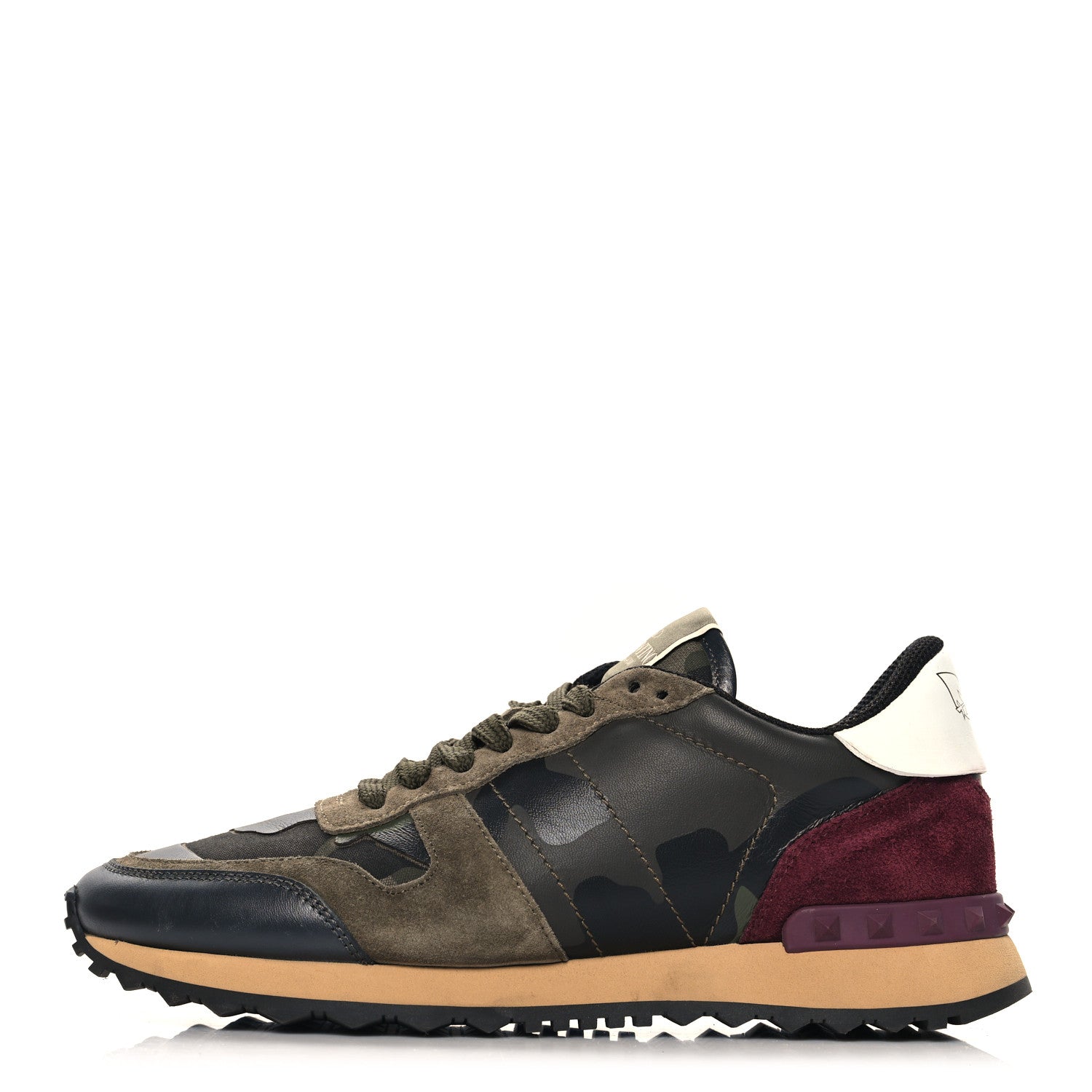 Valentino Garavani Nappa Suede Camouflage Womens Rockrunner Sneakers 40 Kaki Platine 1 of 9