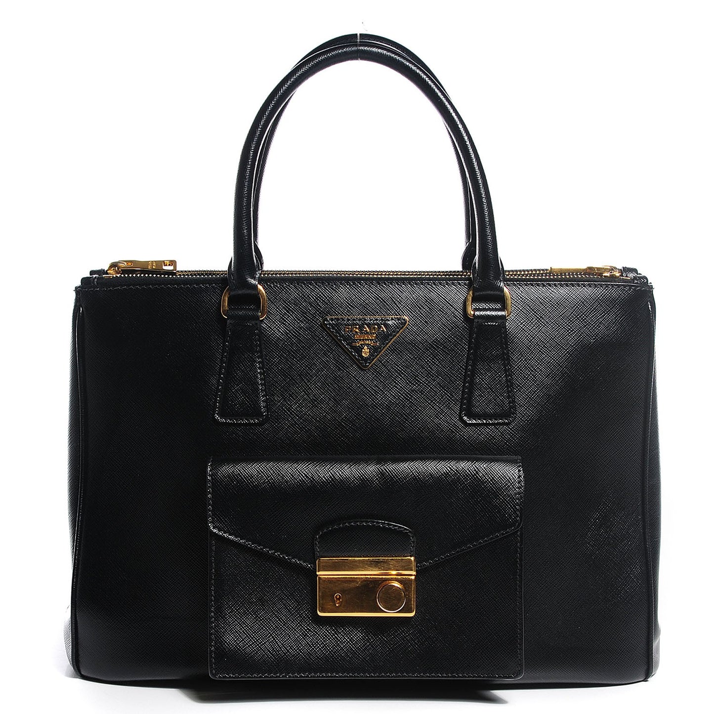 Saffiano Lux Galleria Front Pocket Tote Black