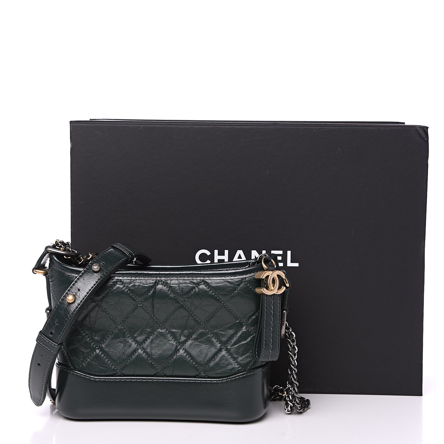Aged Calfskin Quilted Small Gabrielle Hobo Dark Green Black