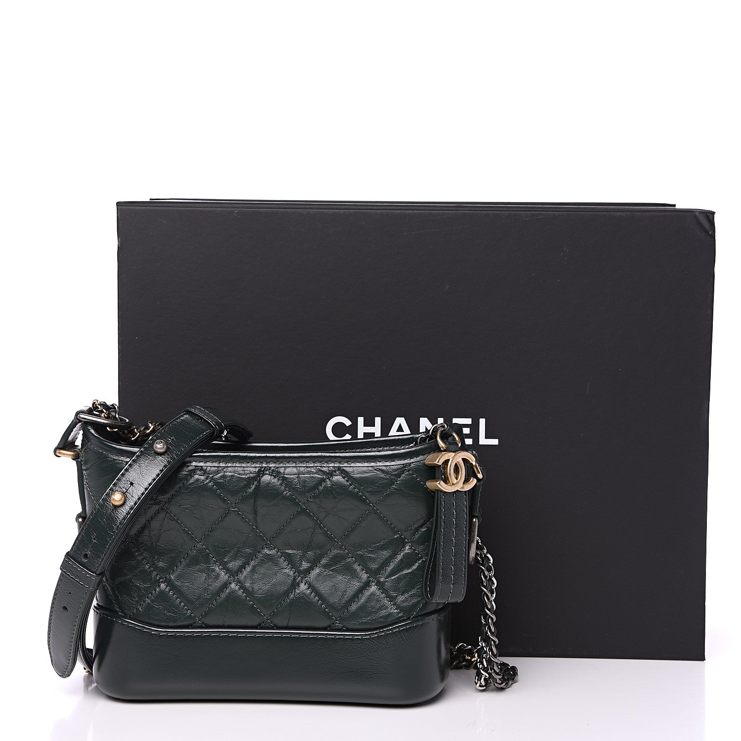 Chanel Aged Calfskin Quilted Small Gabrielle Hobo Dark Green Black 9 of 9