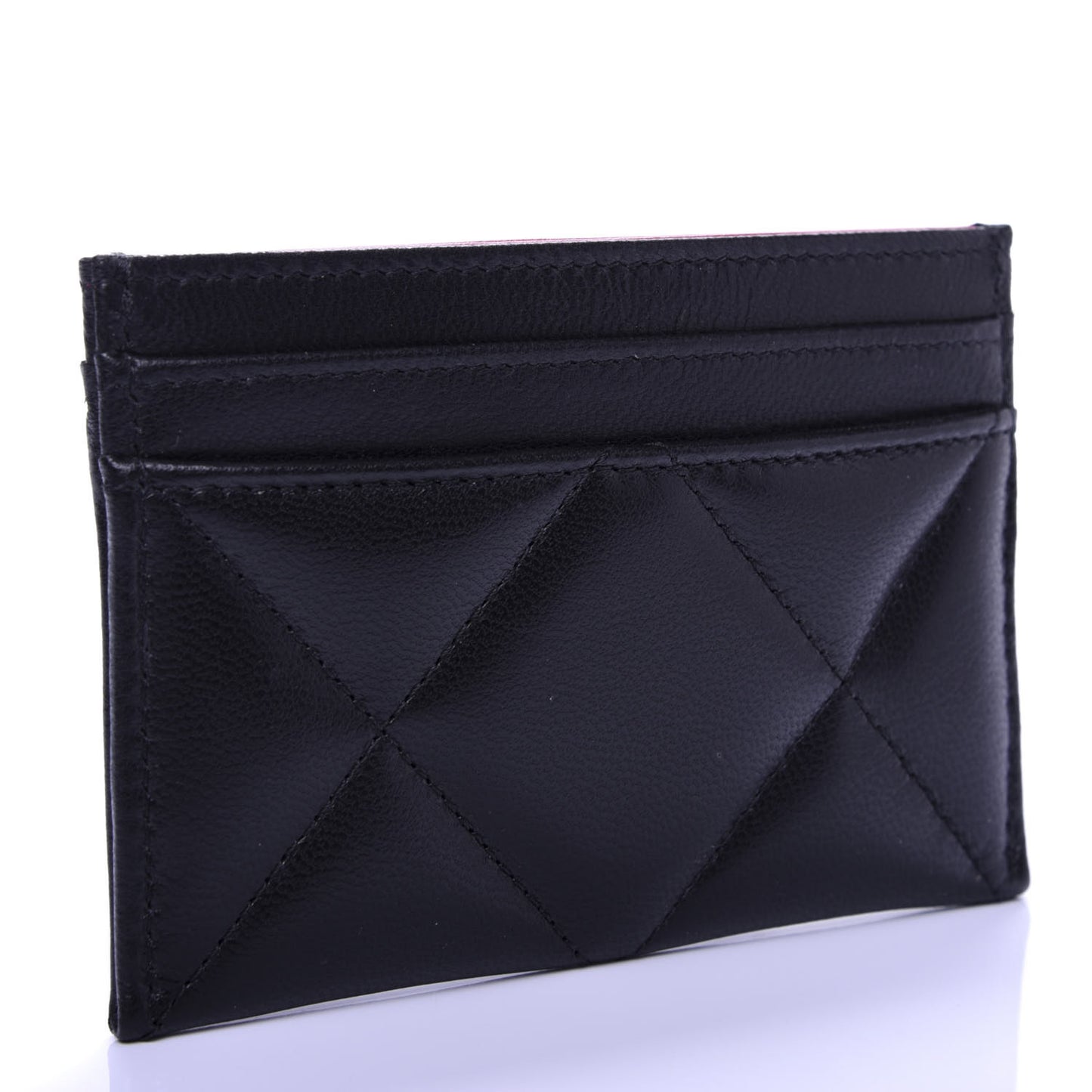 Shiny Goatskin Quilted Chanel 19 Card Holder Black