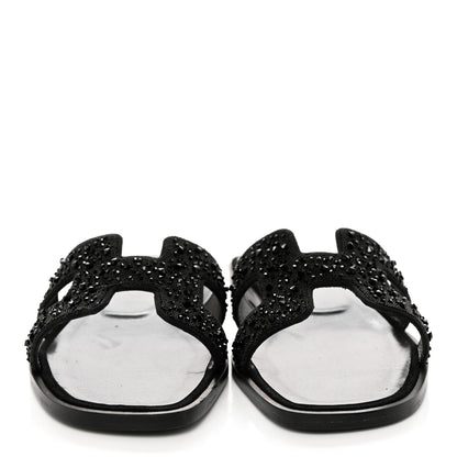 Hermes Suede Crystal Oran Sandals 36 Black 2 of 8