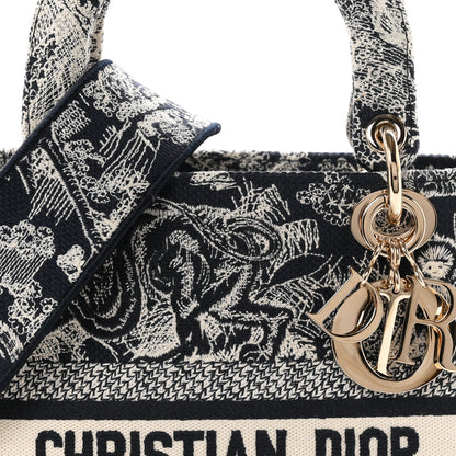 Christian Dior Canvas Toile De Jouy Reverse Embroidered Medium Lady D-Lite Navy 8 of 10