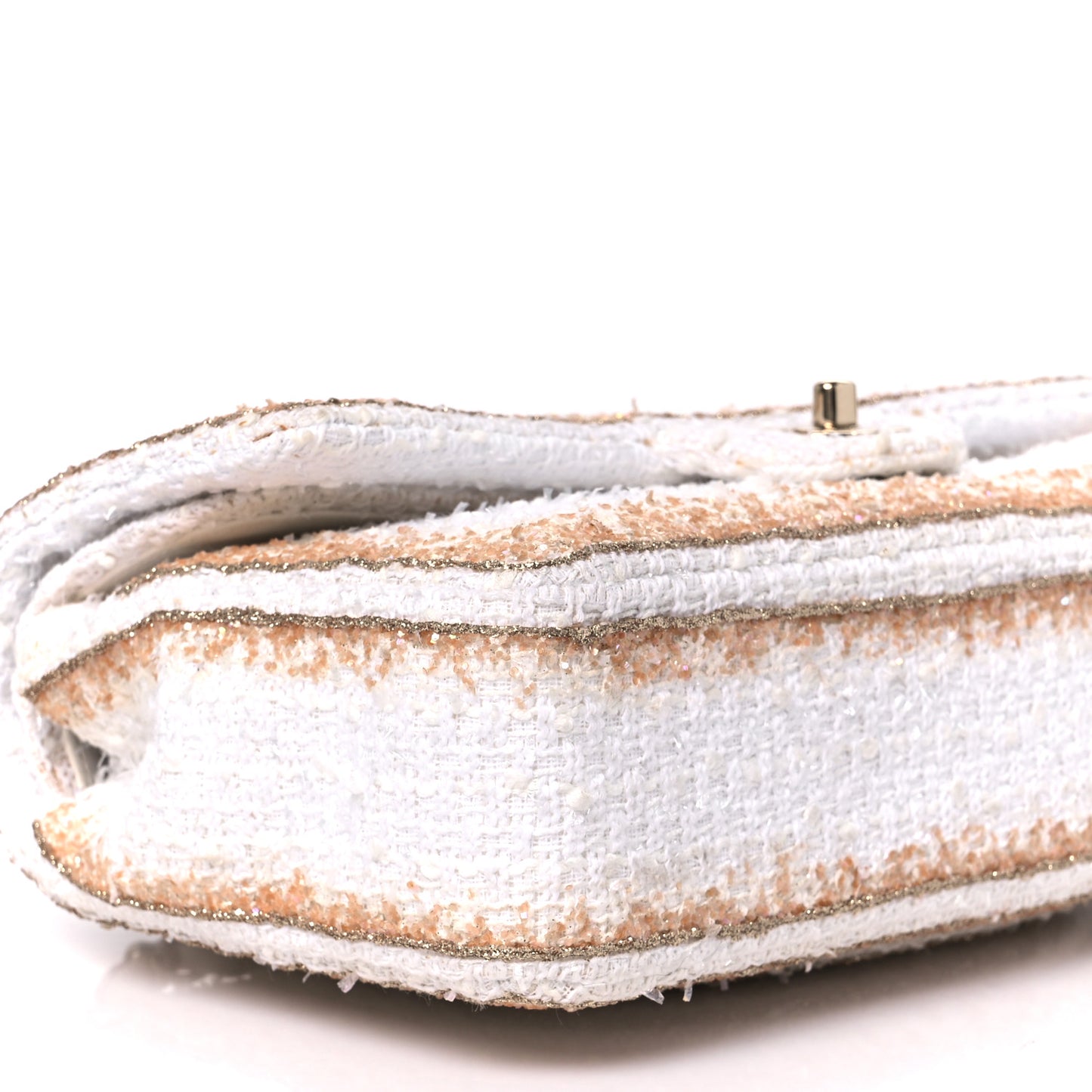 Metallic Tweed Medium Double Flap White Gold