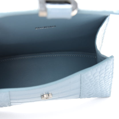 Balenciaga Shiny Calfskin Crocodile Embossed Hourglass Top Handle Bag XS Blue Grey 5 of 8