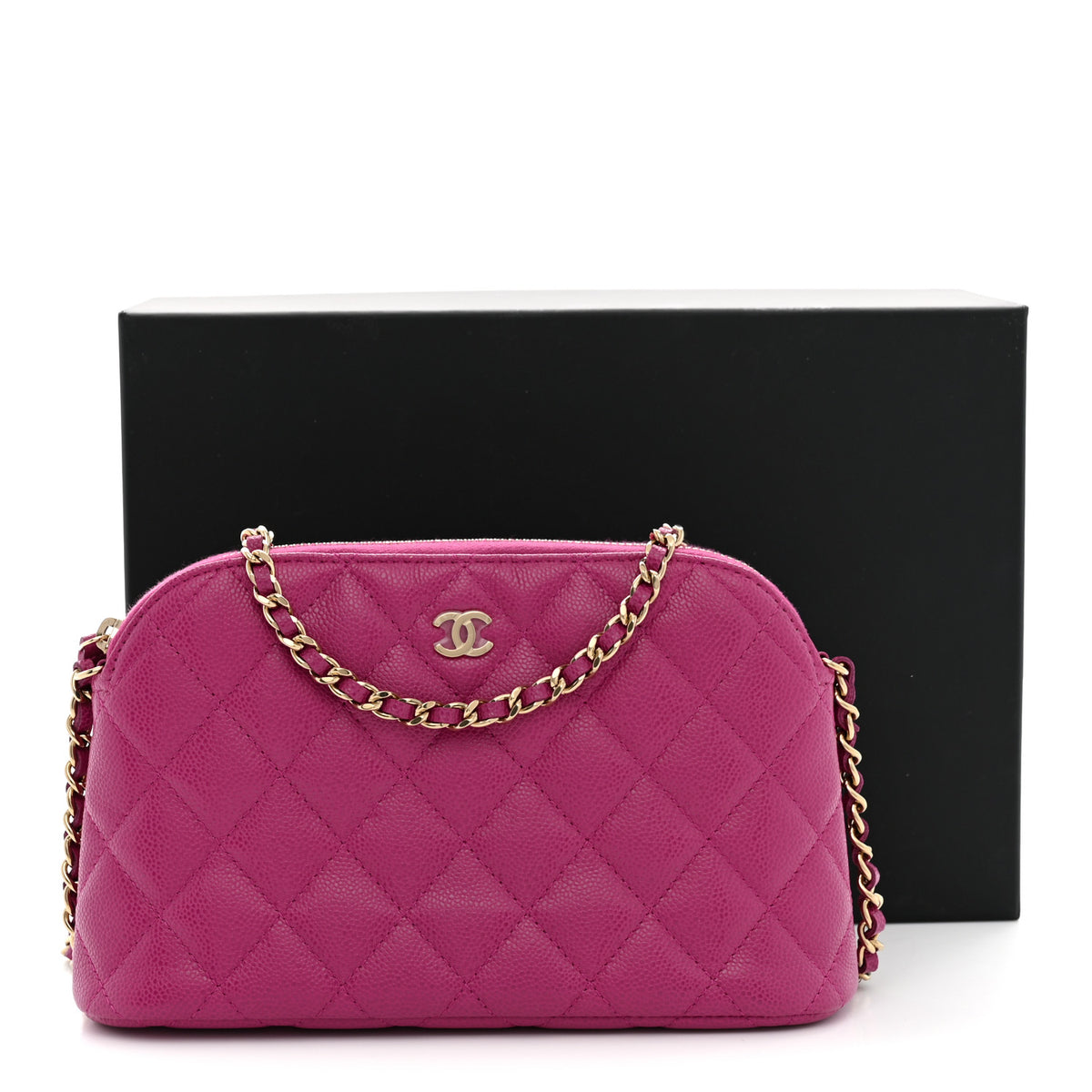Caviar Quilted Classic Clutch With Chain Fuchsia