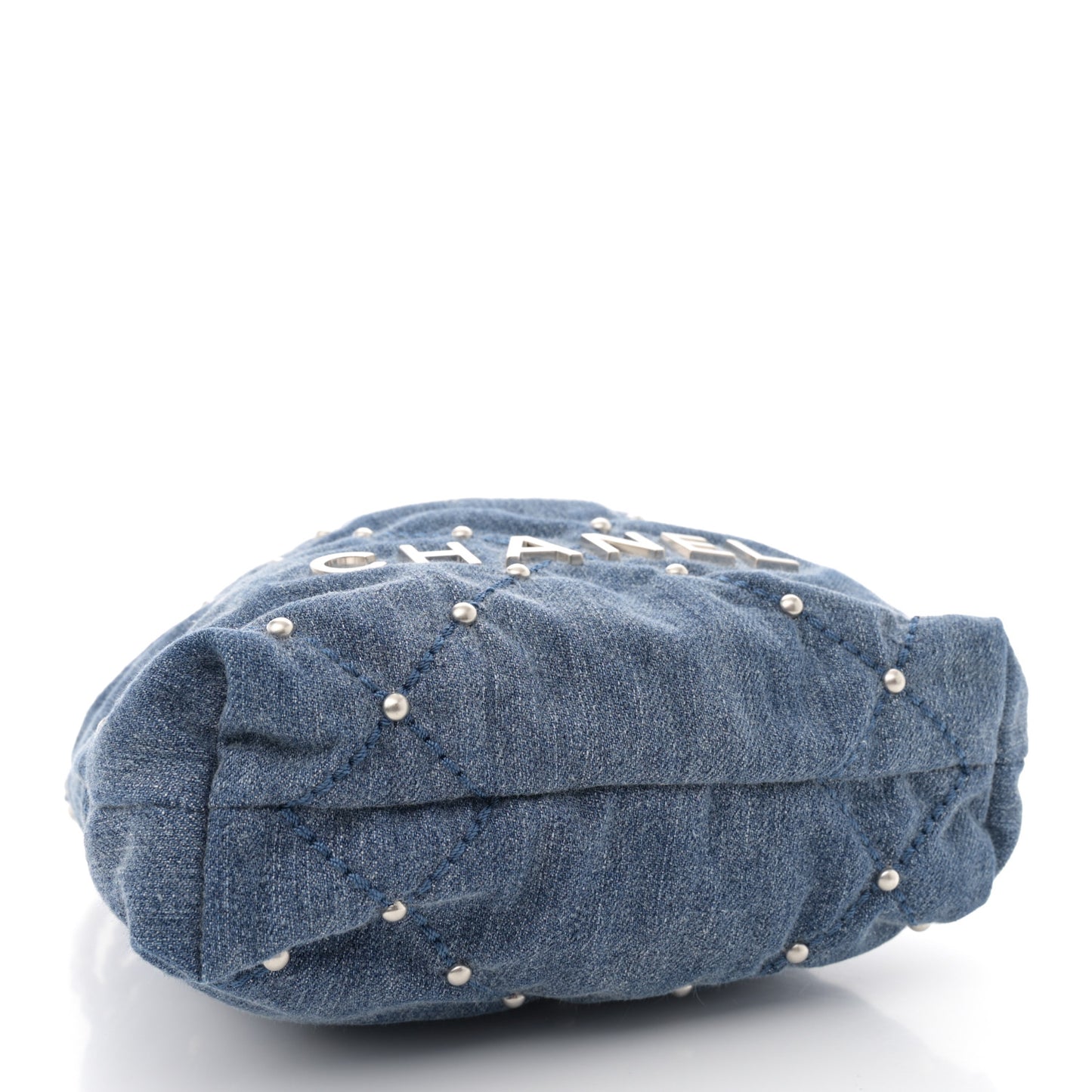 Washed Denim Quilted Studded Mini Chanel 22 Blue