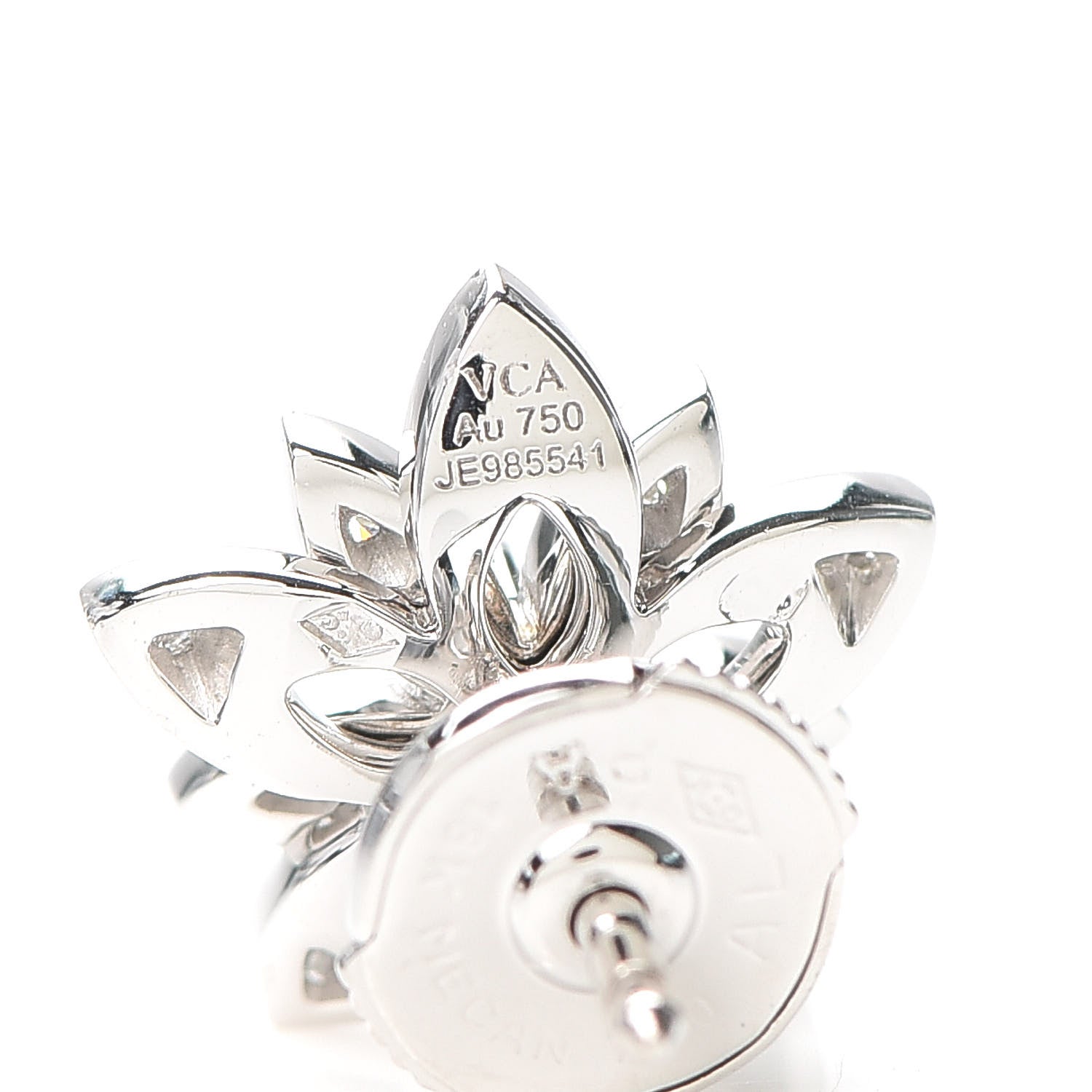 Van Cleef & Arpels 18K White Gold Diamond Mini Lotus Openwork Earrings 4 of 6