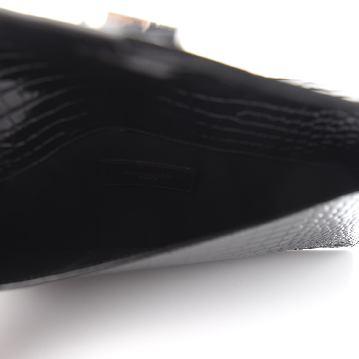 Saint Laurent Calfskin Crocodile Embossed Uptown Monogram Clutch Black 7 of 10