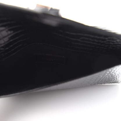 Saint Laurent Calfskin Crocodile Embossed Uptown Monogram Clutch Black 7 of 10