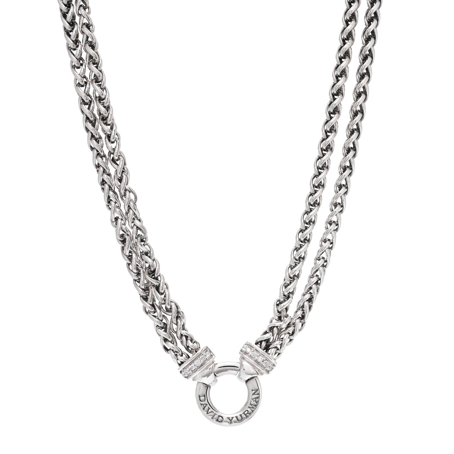 Sterling Silver Diamond 18mm Double Wheat Chain Necklace