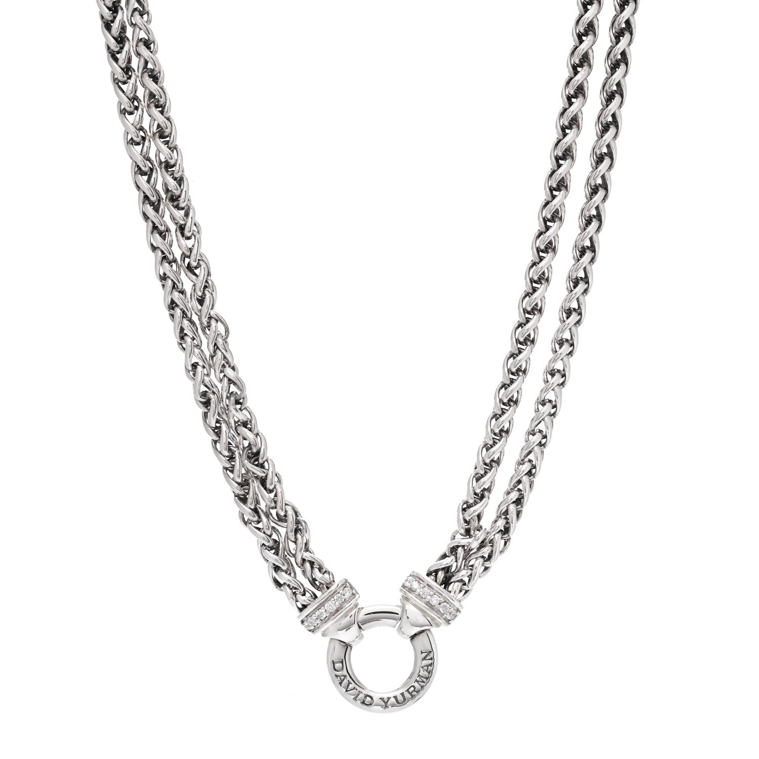 David Yurman Sterling Silver Diamond 18mm Double Wheat Chain Necklace 1 of 4