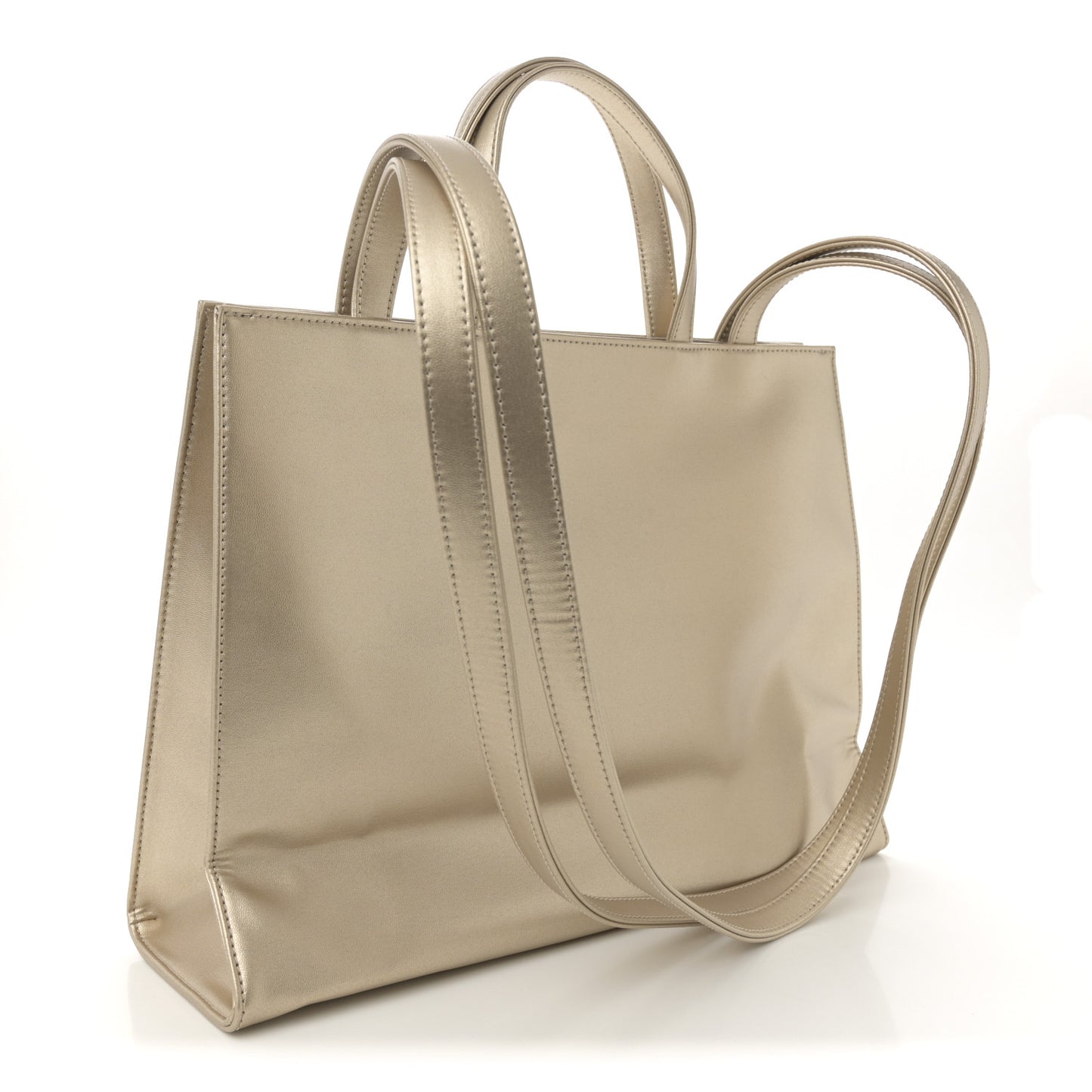 Metallic Vegan Leather Medium Shopping Bag Gold