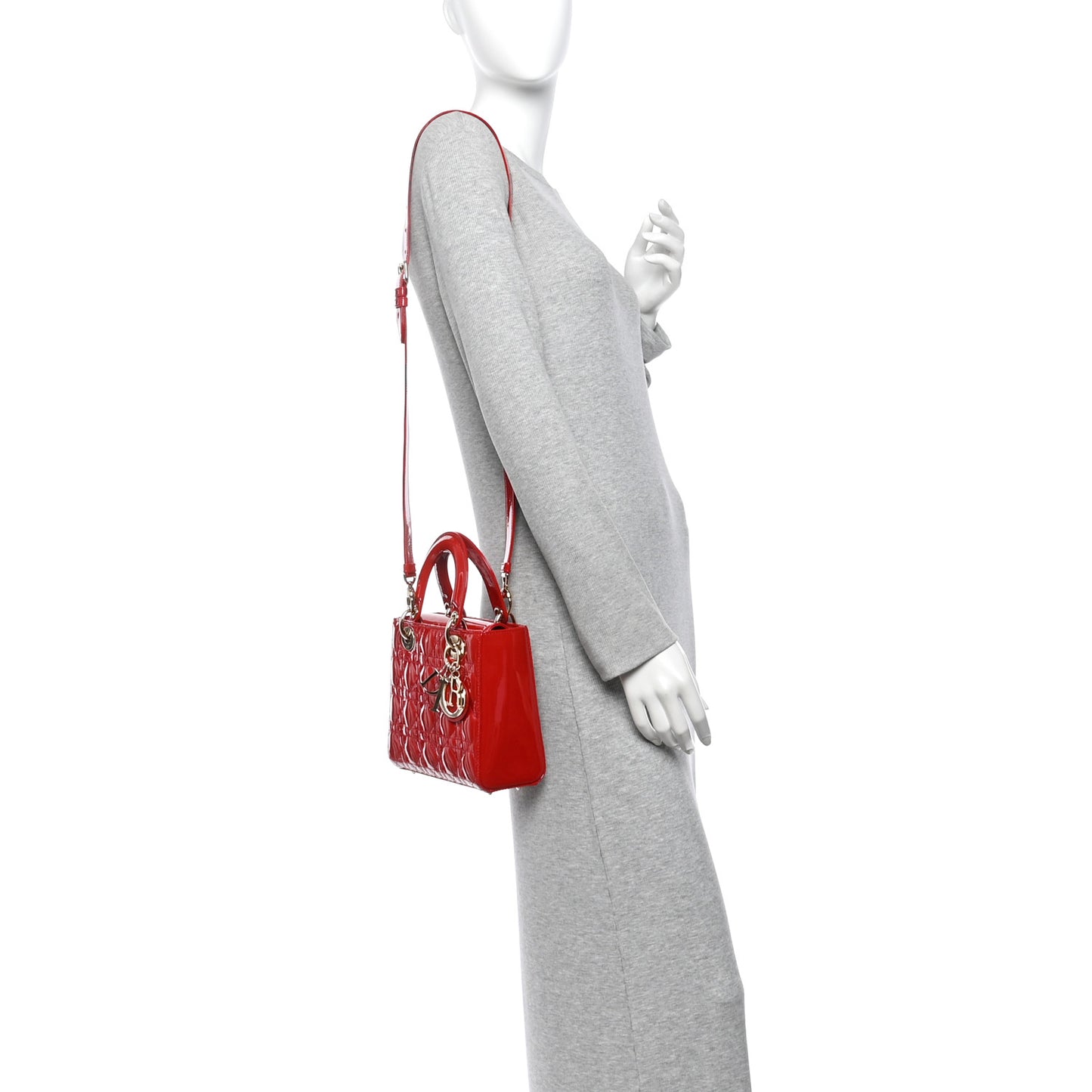 Patent Cannage Small Lady Dior Cherry Red